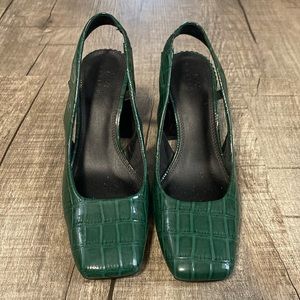 Green croc pattern heels